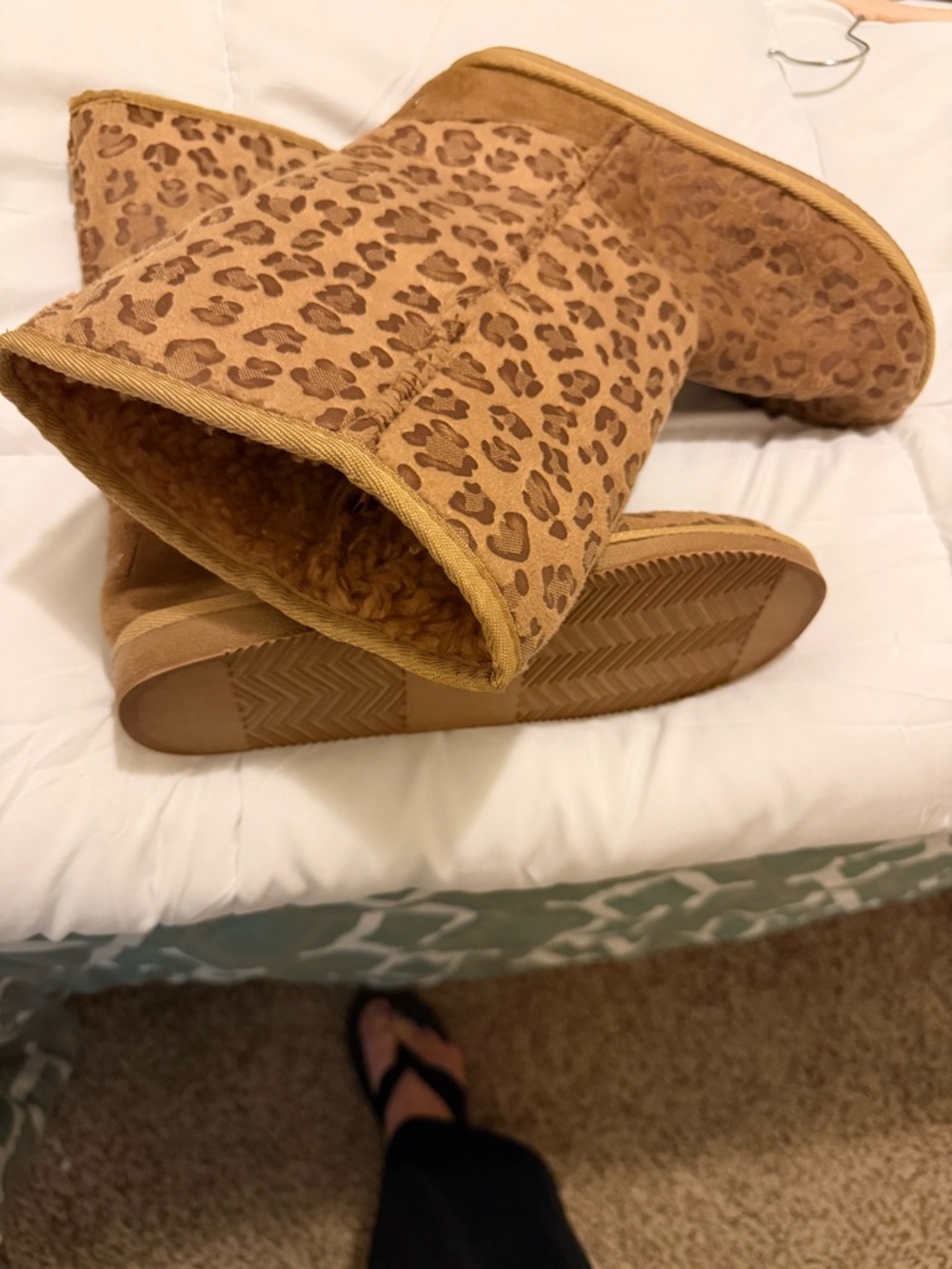 Leopard Print Cozy Mid-Calf Boots - Tan Leopard